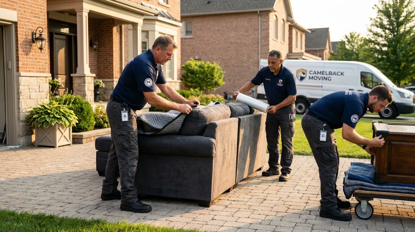 Large estate moving crew wrapping furniture in Brewster, NE